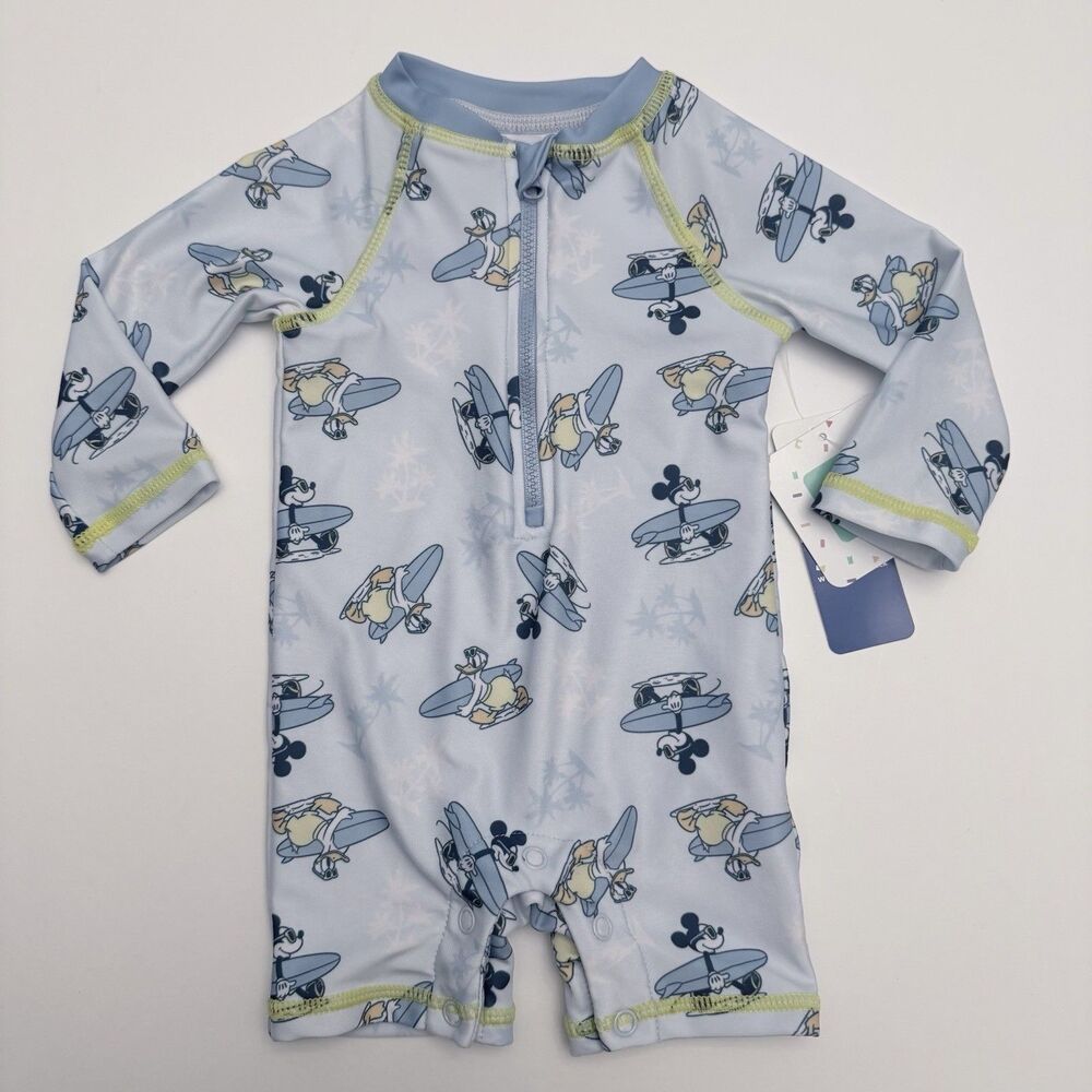 Disney Baby Mickey Donald Swim Suit Size 9 Months Blue Rash Guard UPF 50+ NWT